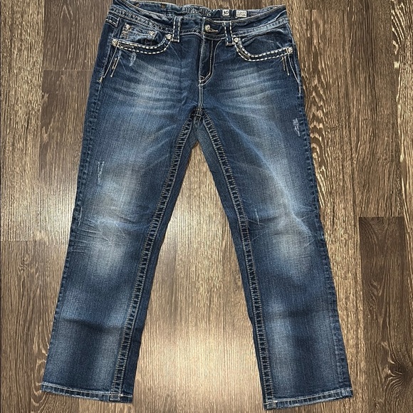 Miss Me Cropped Stylish Blue Denim Jeans with Embellishments Size 30 - Picture 1 of 6